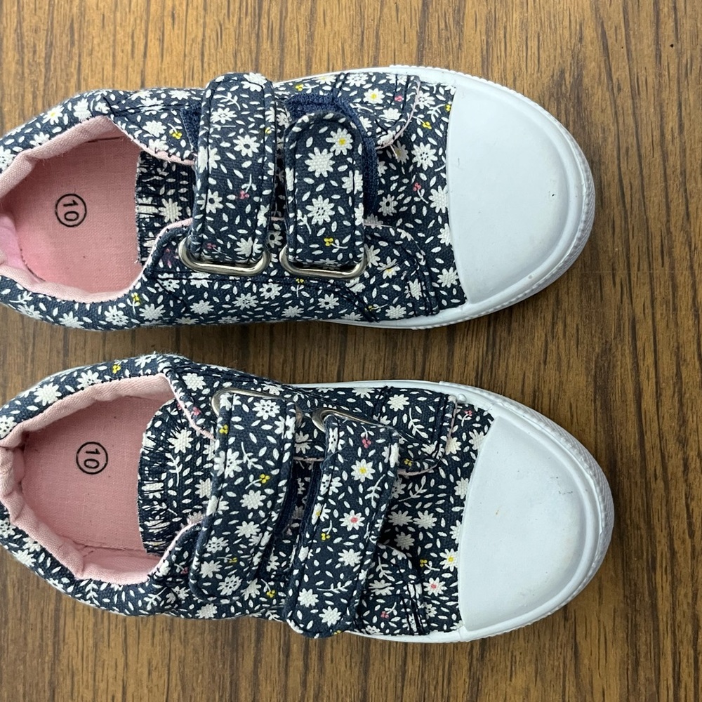 K Komforme Kids Sz  10 Girl Boy Shoes Canvas Sneakers Dual Hook & Loop Flower